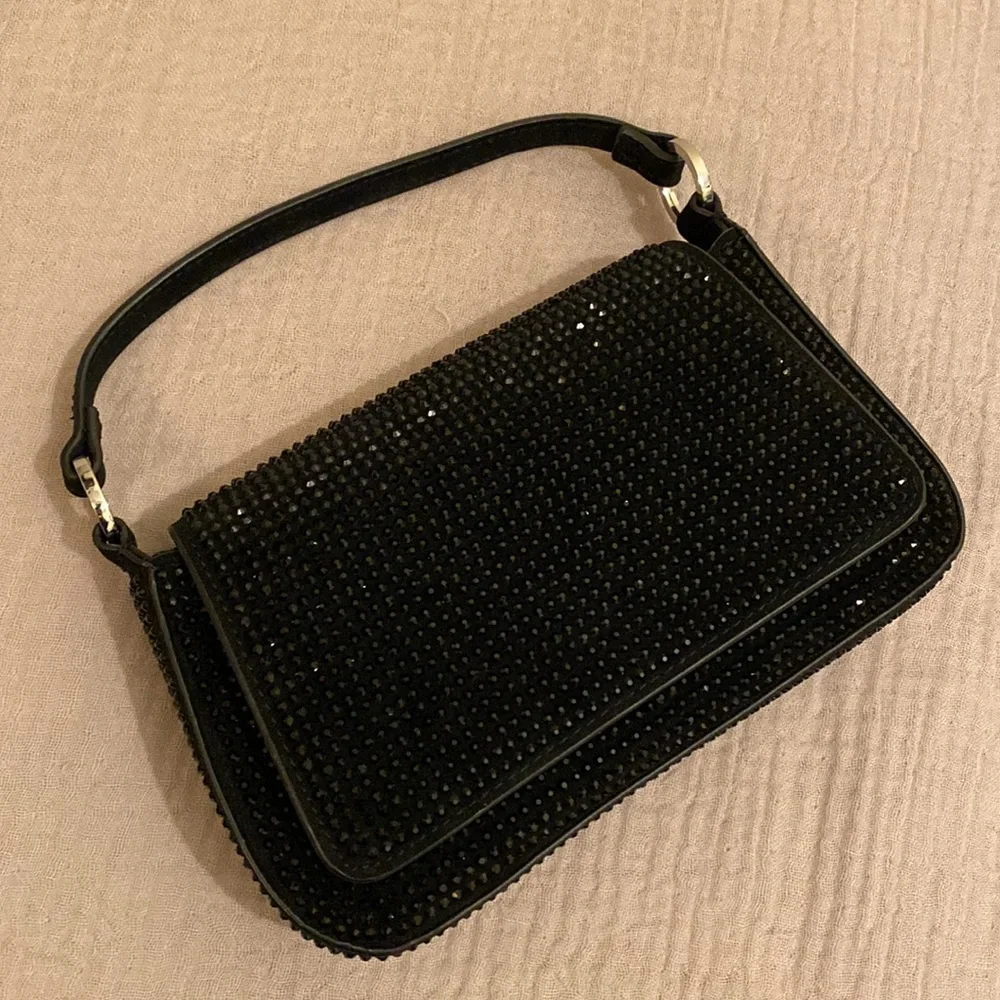 Mango MINI RHINESTONE CHAIN BAG Elegant Black Beaded Handbag
